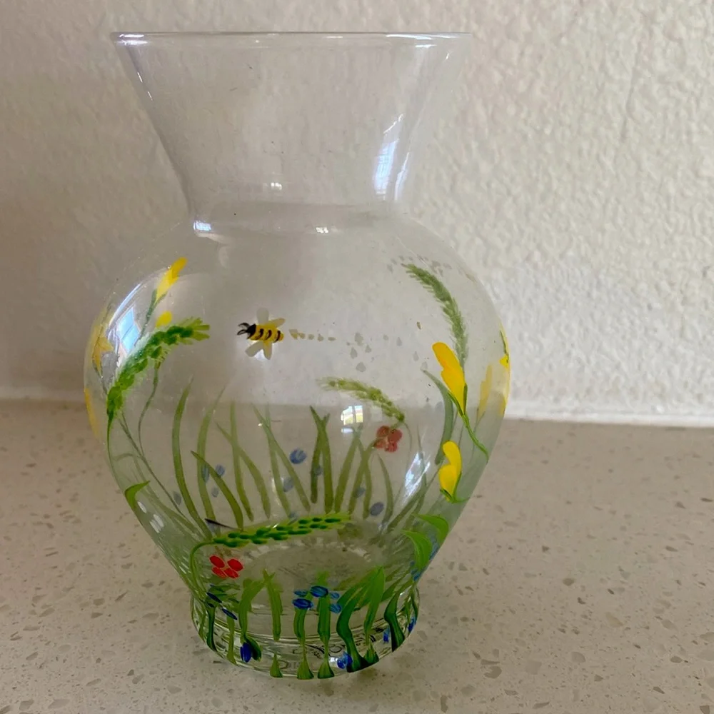 🖤Hand painted‎ vase Vtg